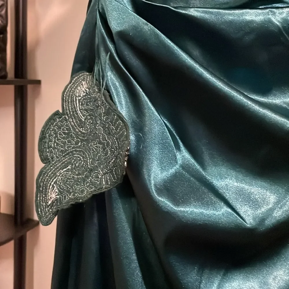 Eliza J One-Shoulder Teal Gown with Embellishment